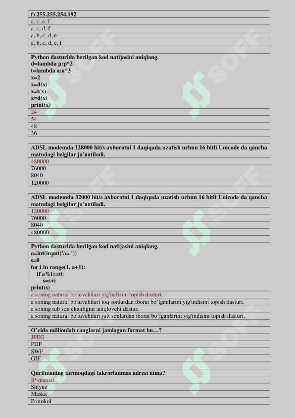 Test baza informatika 8