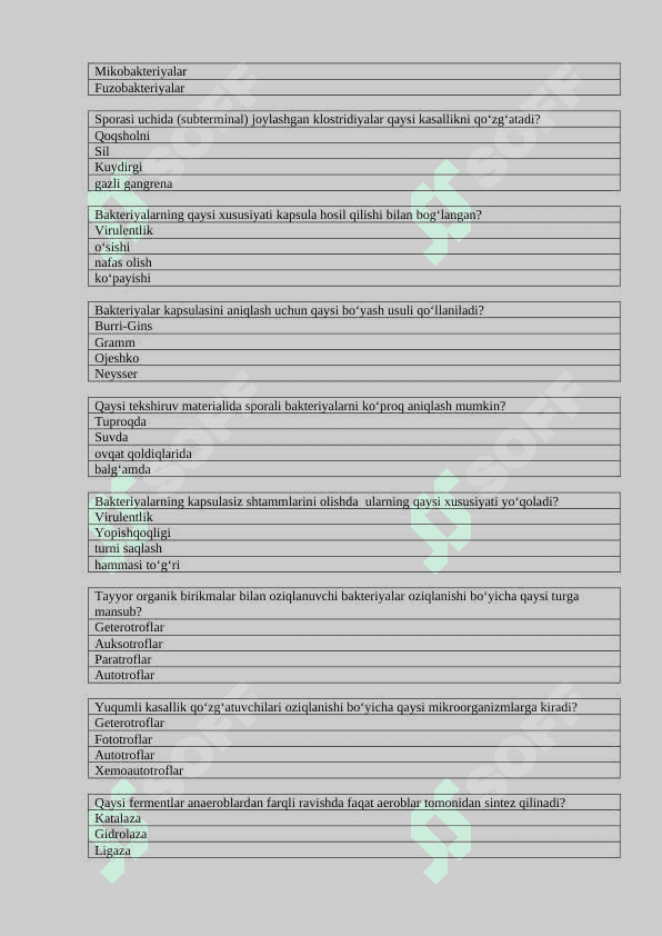 Test mikrobiologiya 1 qism javoblari bilan 8