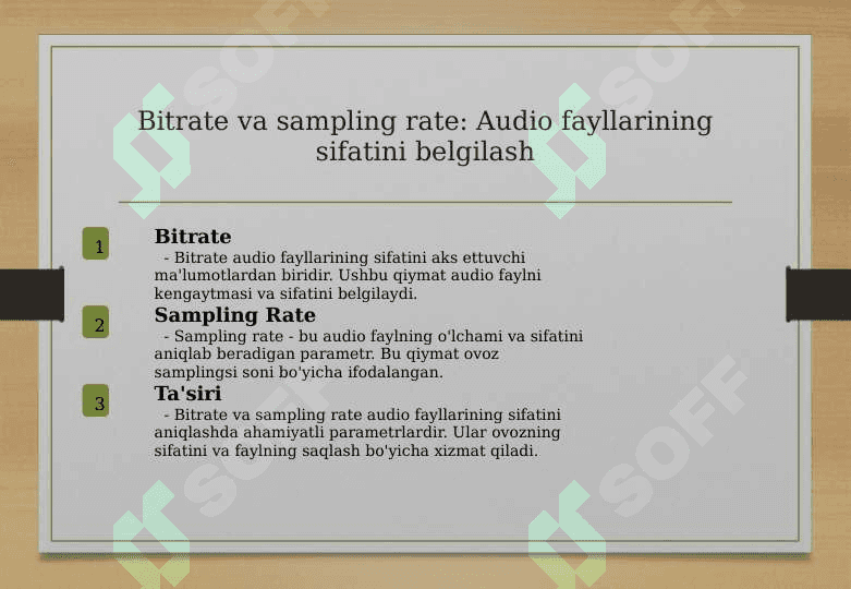 Audio fayllar Ularning turlari kengaytmalari va xossalarI 7