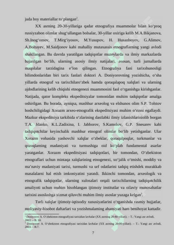 XIX asr oxiri -XX asrda olib borilgan O‘rta Osiyo tarixiga oid etnografik tadqiqotlar va ularning ahamiyati 7
