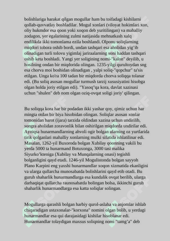 Mo’g’ullar davridagi savdo-iqtisodiy munosabatlarining o’ziga xos xususiyatlari. 3