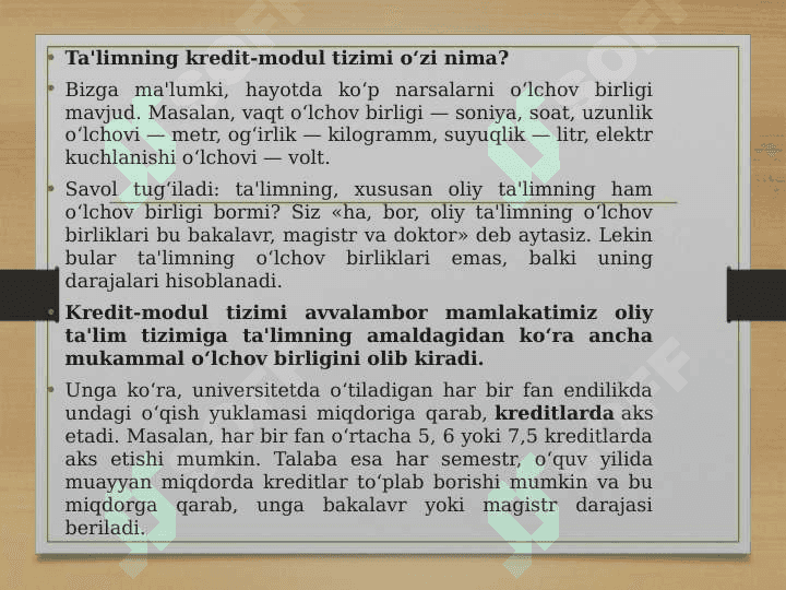 Kredit-modul tizimi haqida tushuncha 4
