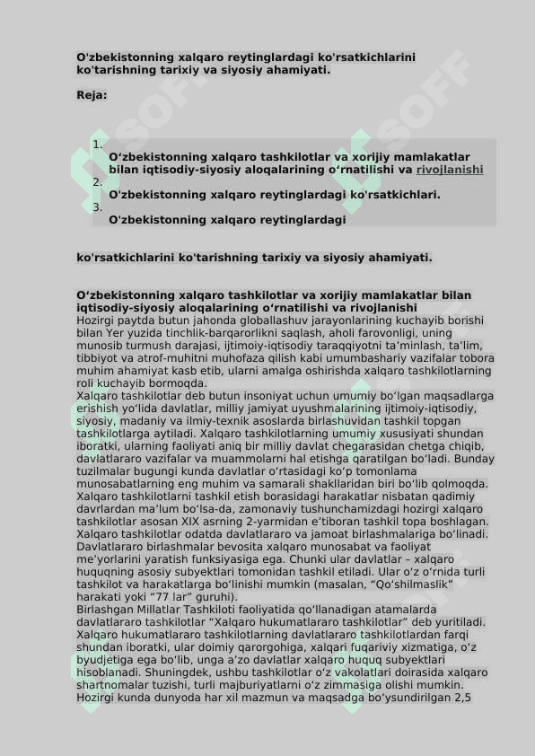 O'zbekistonning xalqaro reytinglardagi ko'rsatkichlarini ko'tarishning tarixiy va siyosiy ahamiyati 2