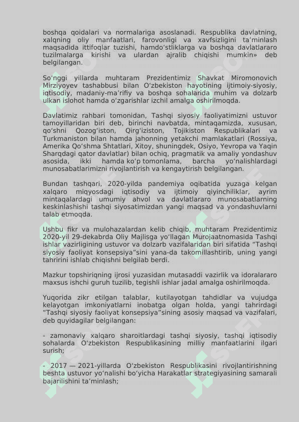 Tashqi siyosiy faoliyat konseptsiyasi. O’bekiston tashqi siyosatida AQShning o’rni 3