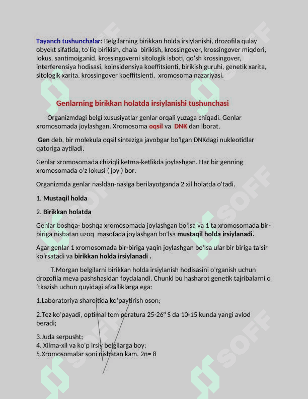 Genlarning birikkan holda irsiylanishi. Krossingover 2
