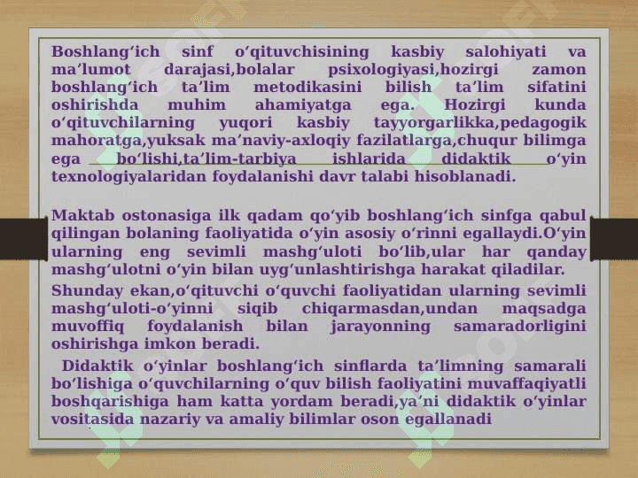 O`QITISHNI TASHKIL QILISHDA DIDAKTIK O`YIN METODIDAN FOYDALANISH 4