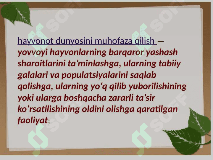 HAYVONOT DUNYOSINI MUHOFAZA QILISH VA UNDAN FOYDALANISH tartibi 5