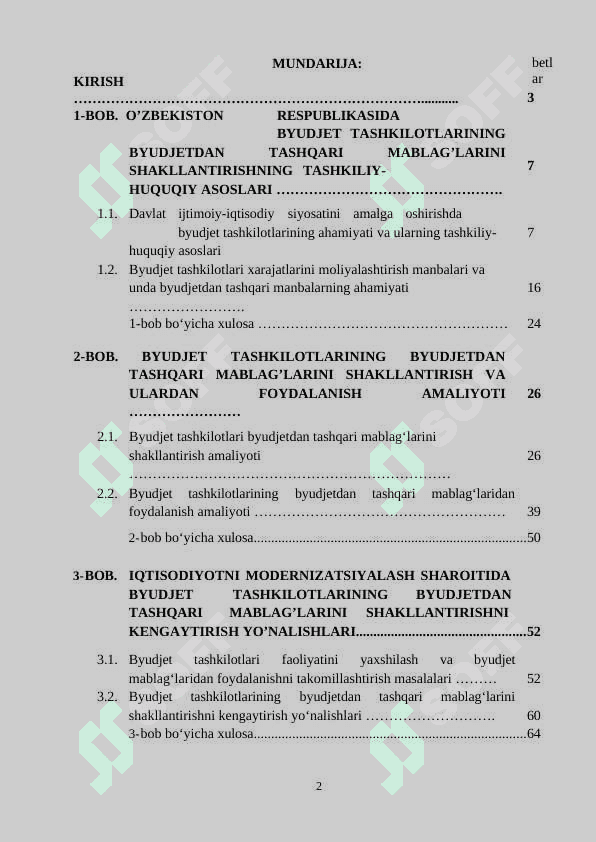 Byudjet tashkilotlarining byudjetdan tashqari mablag‘larini shakllantirish masalalari 2