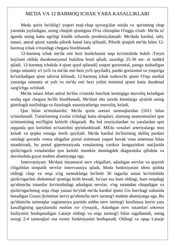 ME'DA VA 12 BARMOQ ICHAK YARA KASALLIKLARI