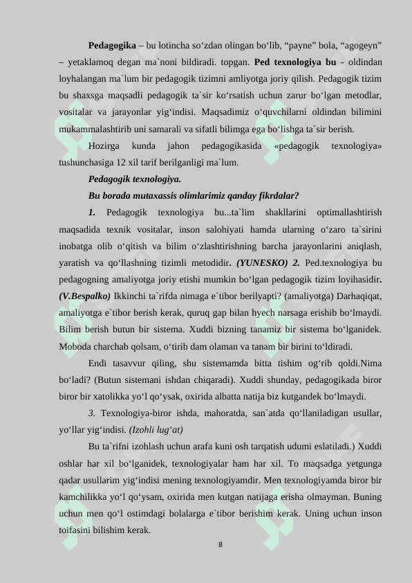 Savod o’rgatish darslarida o’quvchilarni o’qishga o’rgatish mashqlarining asosiy turlarini o’rgatishda zamonaviy pedagogik texnologiyalarni qo’llash. 8