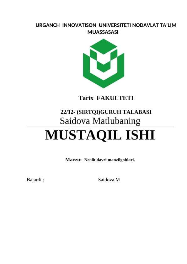Neolit davri manzilgohlari. 1
