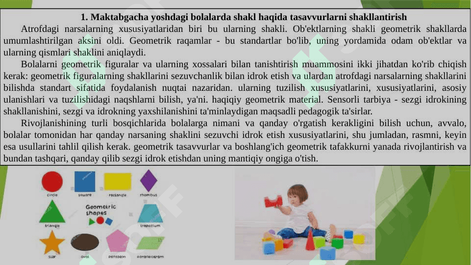 Bolalarni predmentlar shakli bilan tanishtirish vazifalari. 2