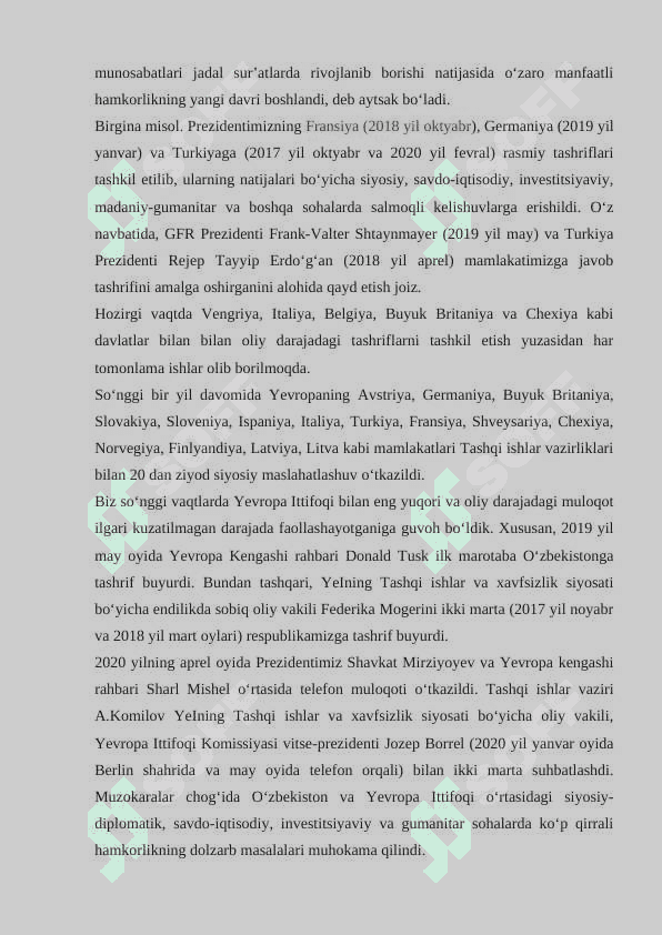 O‘zbekistonning yevropa ittifoqi mamlakatlari bilan istiqbolli hamkorliklari 6