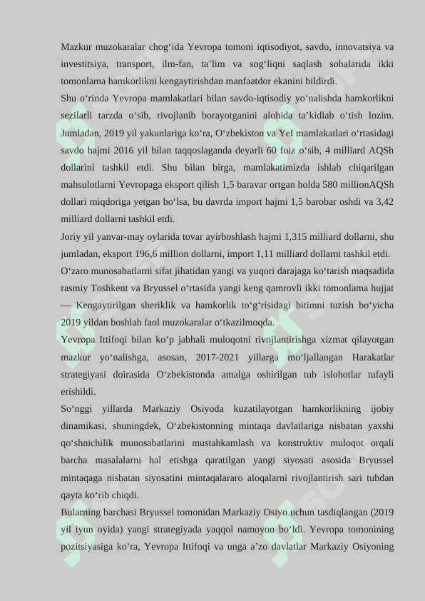 O‘zbekistonning yevropa ittifoqi mamlakatlari bilan istiqbolli hamkorliklari 7