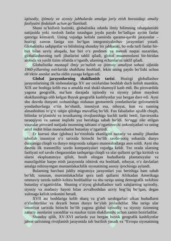 Global jarayonlar ва barqaror taraqqiyot 2