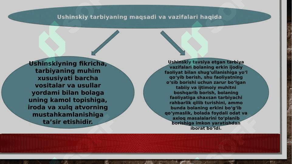 K.D.Ushinskiy va Anton Semyonovich Makarenkoning tarbiya sohasidagi  qarashlari. 8