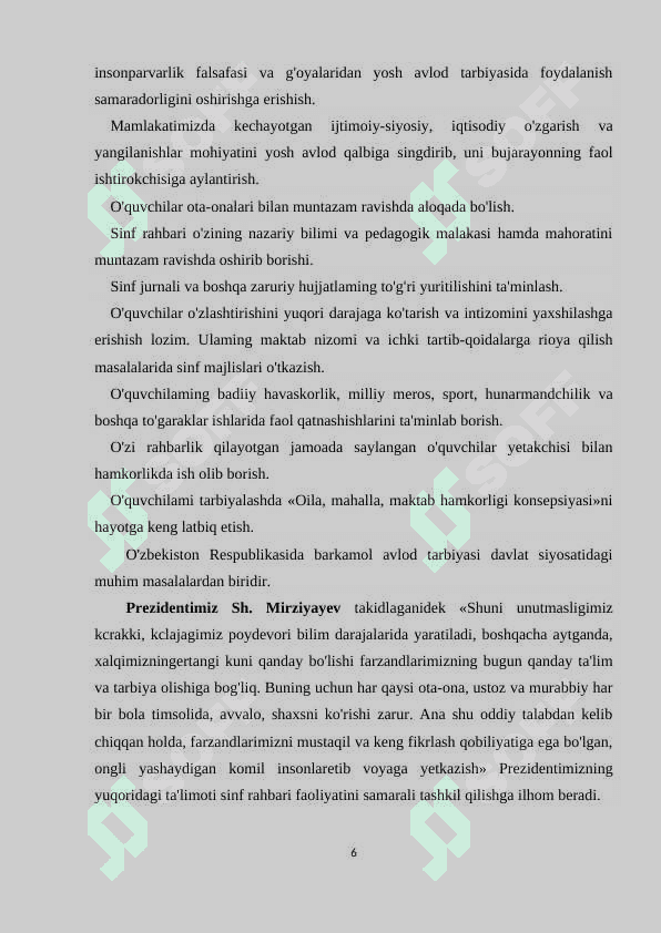 Sinf rahbari ishini rejalashtirishning o’ziga xos usullari 5