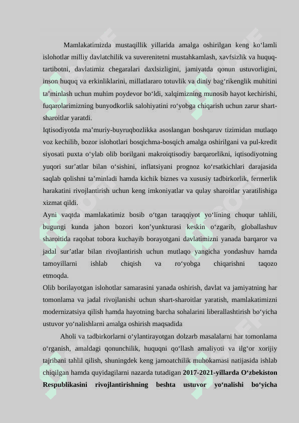 O‘zbekiston Respublikasini yanada rivojlantirish bo‘yicha 2017-2021 yillarga mo‘ljallangan  harakatlar strategiyasi 2