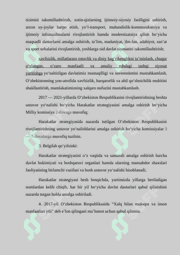O‘zbekiston Respublikasini yanada rivojlantirish bo‘yicha 2017-2021 yillarga mo‘ljallangan  harakatlar strategiyasi 4