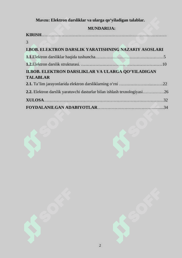 Elektron darsliklar va ularga qo‘yiladigan talablar. 2
