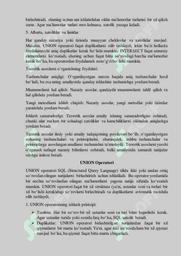 Union, Intersect va Minus standart so‘zidan foydalanish 3