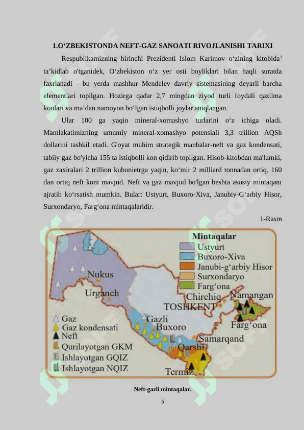 O`ZBEKISTONDA NEFT VA GAZ SANOATINING RIVOJLANISHI kurs ishi 5