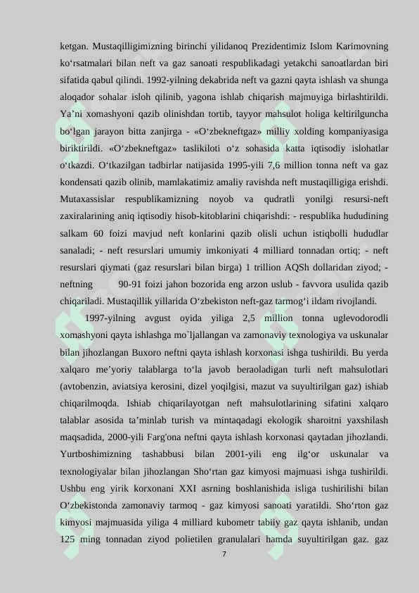 O`ZBEKISTONDA NEFT VA GAZ SANOATINING RIVOJLANISHI kurs ishi 7