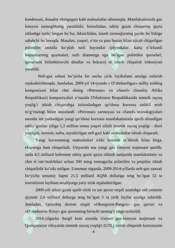 O`ZBEKISTONDA NEFT VA GAZ SANOATINING RIVOJLANISHI kurs ishi 8