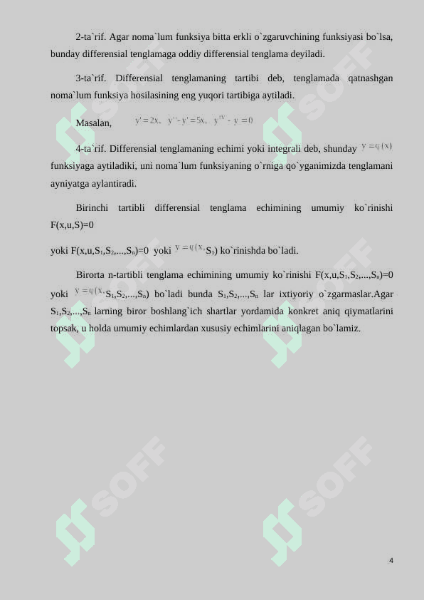 Hosilaga nisbatan yechilmagan tenglamalar . Klero va Lagranj tenglamalari 4