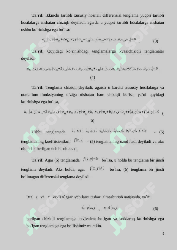 Hosilaga nisbatan yechilmagan tenglamalar . Klero va Lagranj tenglamalari 6
