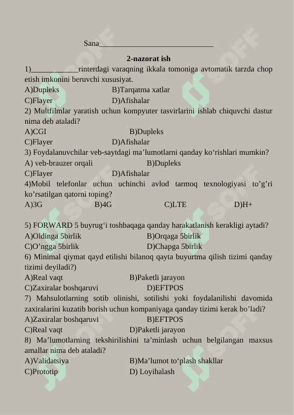 9-sinf Informatika nazorat ishi savollari 6