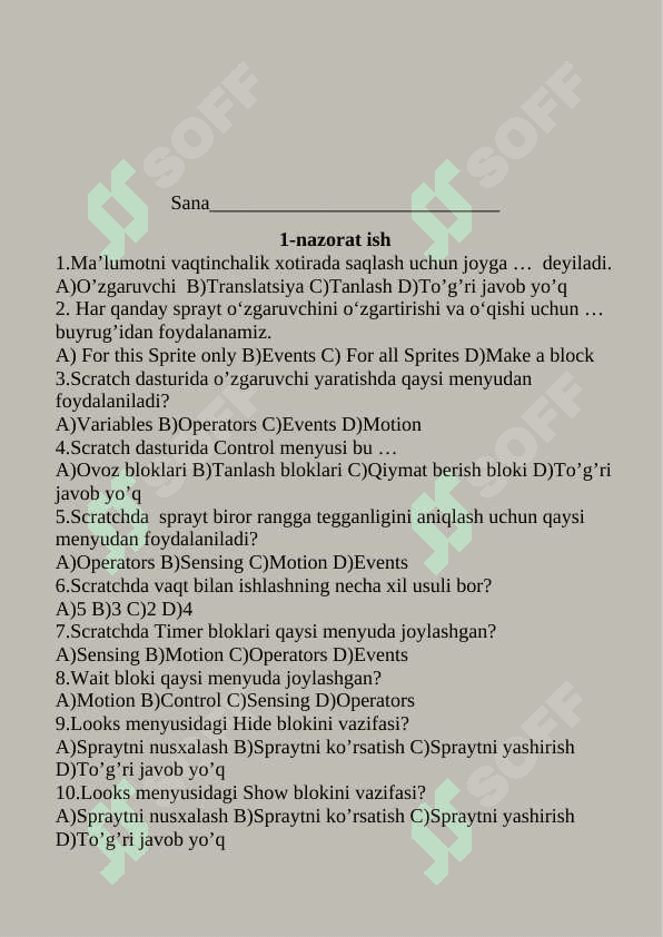 8-sinf Informatika Nazorat sihi savollari 3