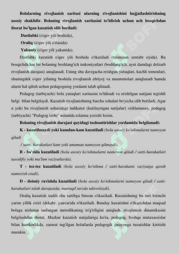 Bolaning rivojlanish xaritasi O'rta guruh 3
