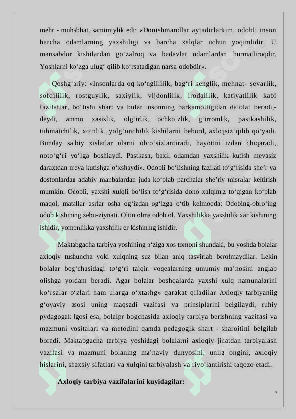 Maktab o’quvchilarini axloqiy tarbiyalashda tarbiyaviy korreksiya imkoniyatlaridan foydalanish 7