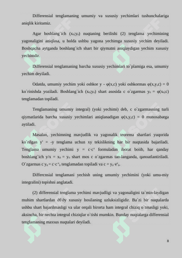 Oddiy differensial tenglamalar sistemasi 8
