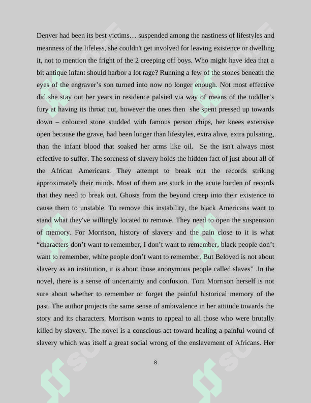 “BELOVED” BY T MORRISON AND THE COMPLEX NARRATIVE OR SLAVERY 8