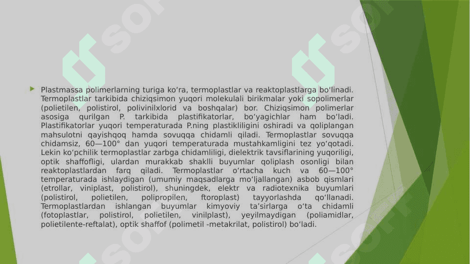 Nometall materiallar haqida umumiy ma’lumot.Polimerlar.Sopol materiallar 4
