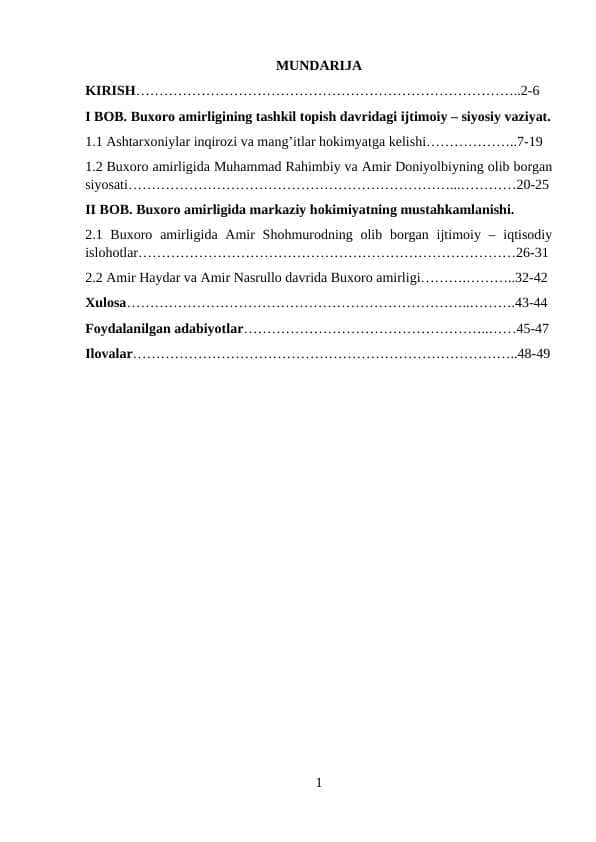 Buxoro amirligida o'zbek Mang'itlar sulolasi 1