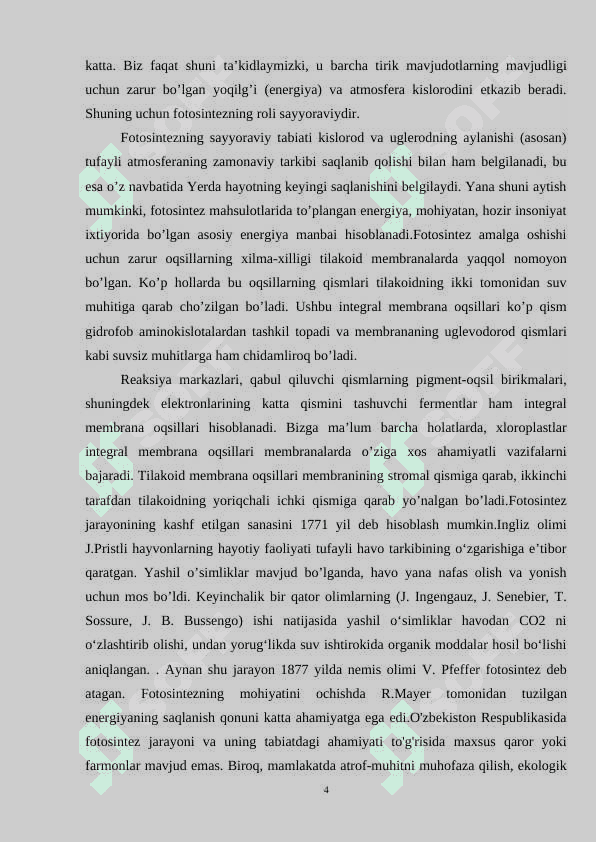 Fotosintezning tabiatda tutgan o’rni 4
