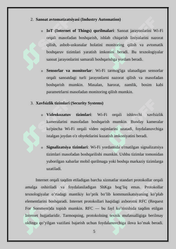 Wifi orqali masofadan boshqarish texnologiyalari tasnifi 5