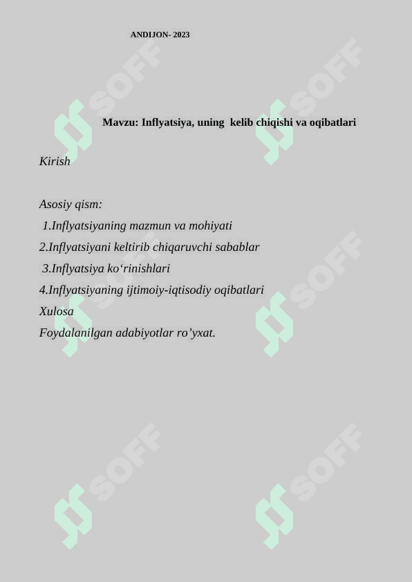 Inflyatsiya uning kelib chiqishi va ooqibatlari 2