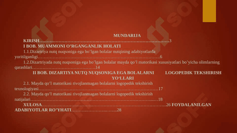 DIZARTIYA NUTQ NUQSONIGA EGA BOLALARNI  LOGOPEDIK TEKSHIRISH 2