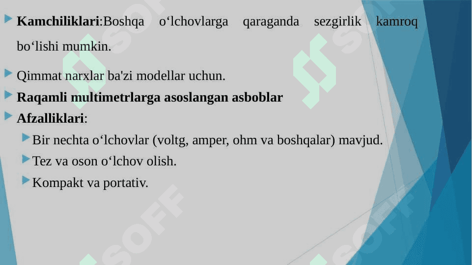 ELEKTR O‘LCHOV ASBOBLARINING ZAMONAVIY TURLARINI AFZALLIK VA KAMCHILIKLARINI TAXLIL QILISH. 4