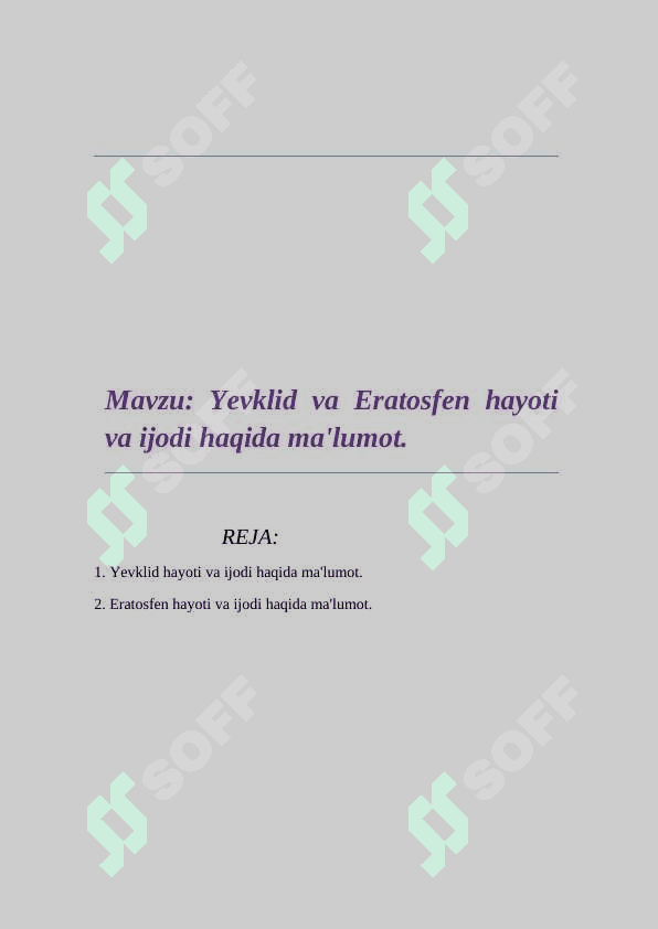 Yevklid va Eratosfen hayoti va ijodi haqida ma'lumot. 2