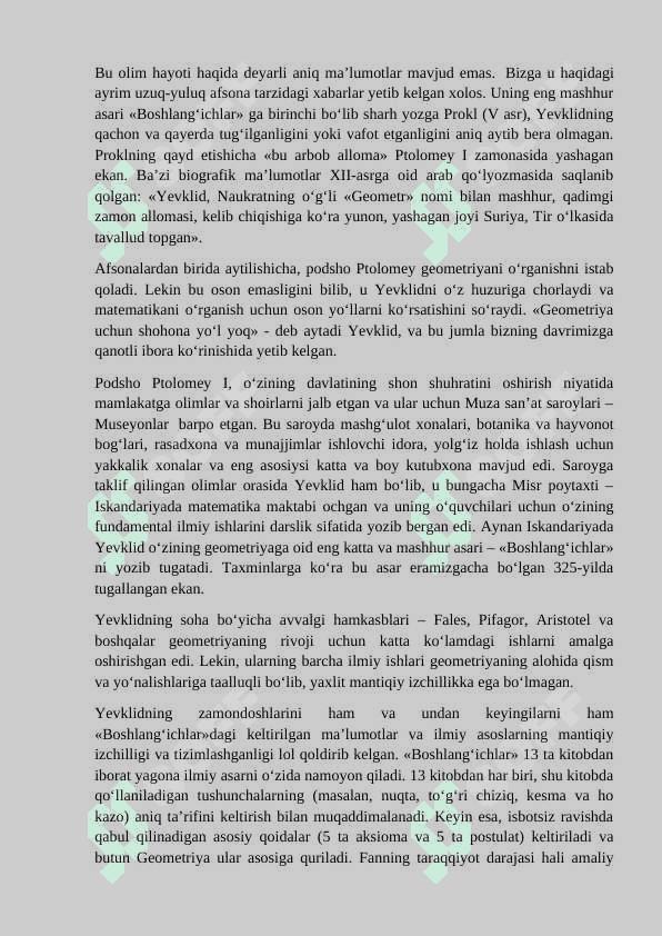 Yevklid va Eratosfen hayoti va ijodi haqida ma'lumot. 4
