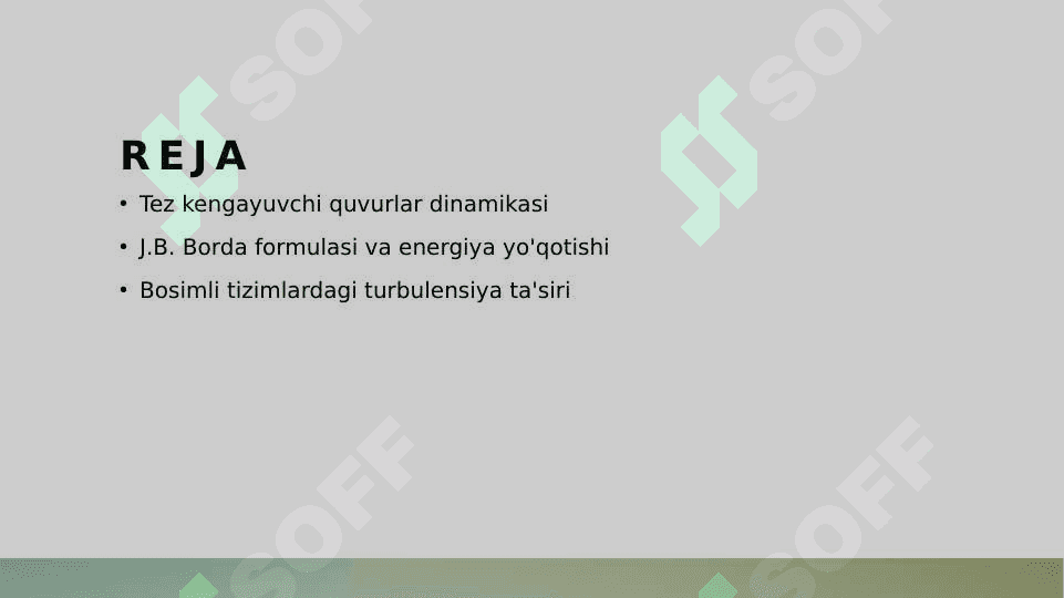 Quvurning tez kengayishi J.Sh.Borda formulasi Bosimli quvurlarda suyuqlik harakati paytida yo‘qotilgan nopori. 2