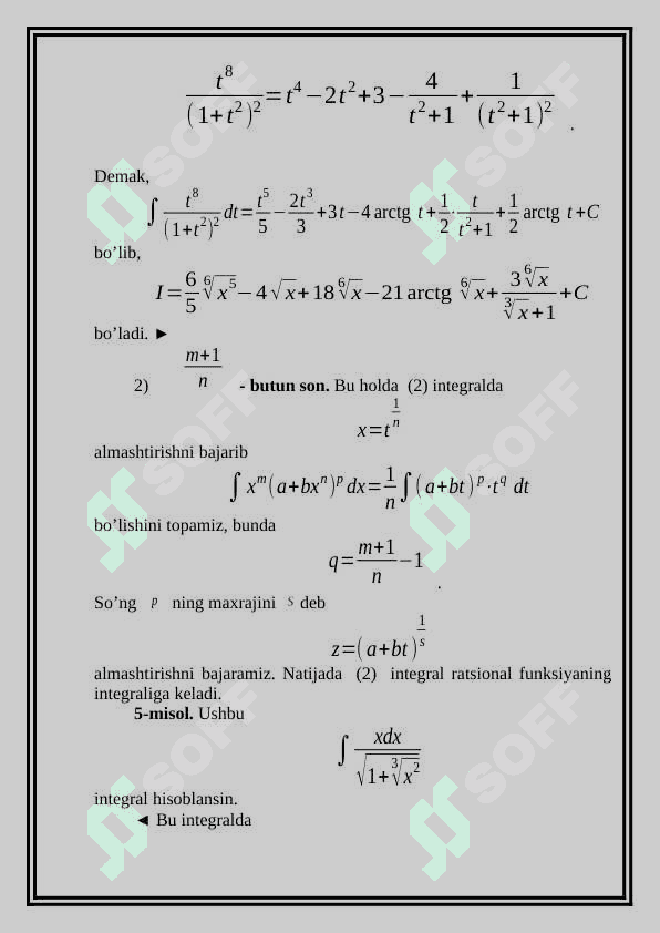Binomial differensialni integrallash. 3