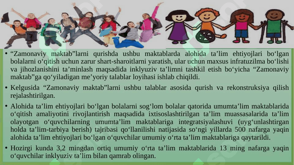 O'zbekistonda imkoniyati cheklangan bolalar uchun inklyuziv ta'lim 5