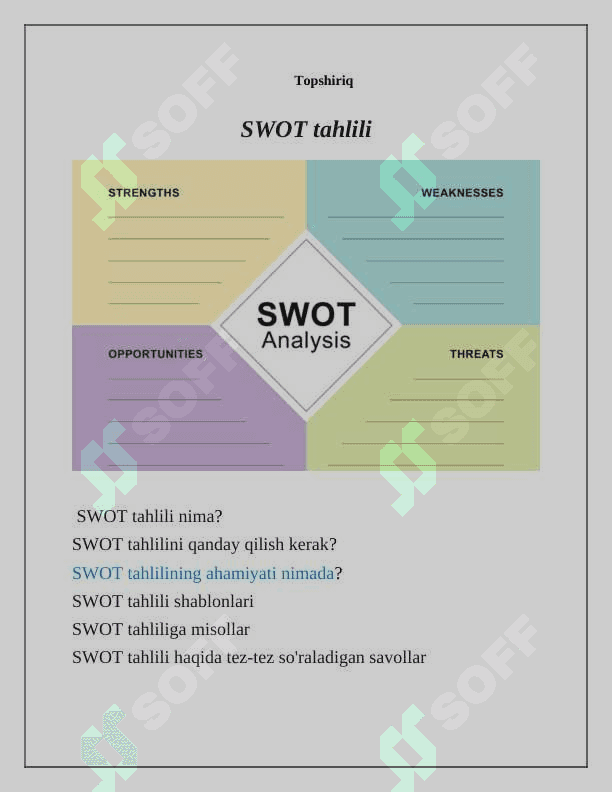 SWOT tahlili HUMO va UZCARD uchun 2