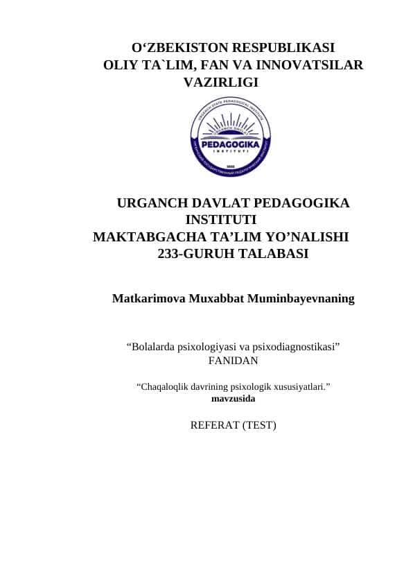 Chaqaloqlik davrining psixologik xususiyatlari 1